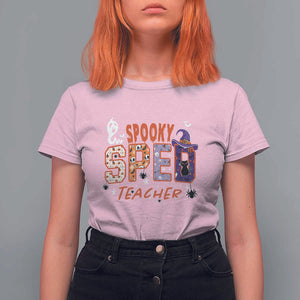 Spooky SPED Teacher T Shirt For Women Special Education Teacher Halloween Witch Hat Cat Ghost TS11 Light Pink Print Your Wear