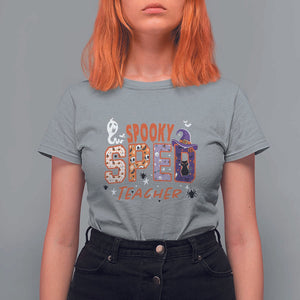 Spooky SPED Teacher T Shirt For Women Special Education Teacher Halloween Witch Hat Cat Ghost TS11 Sport Gray Print Your Wear