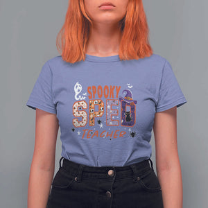 Spooky SPED Teacher T Shirt For Women Special Education Teacher Halloween Witch Hat Cat Ghost TS11 Violet Print Your Wear