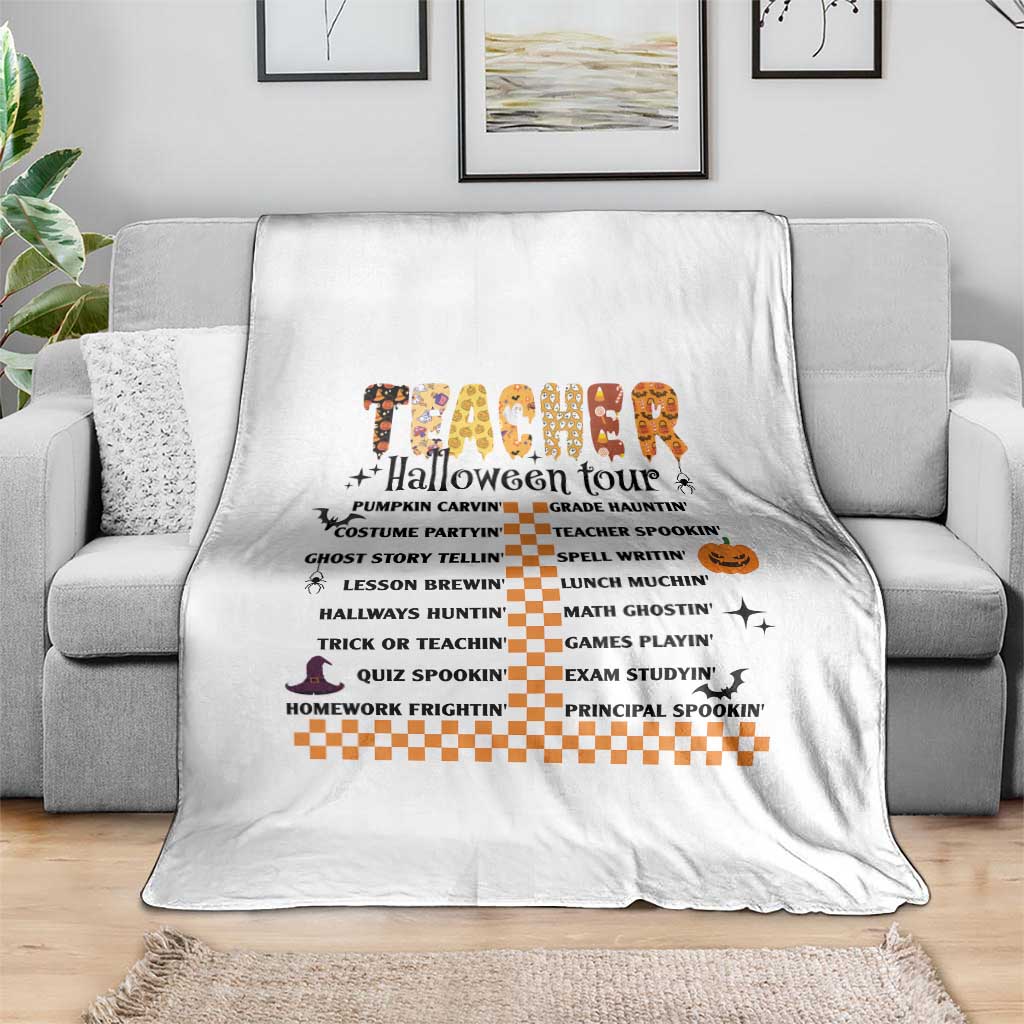 Funny Teacher Halloween Tour Throw Blanket Spooky Teacher Activities Pumpkin Witch Hat Bat TS11 Print Your Wear