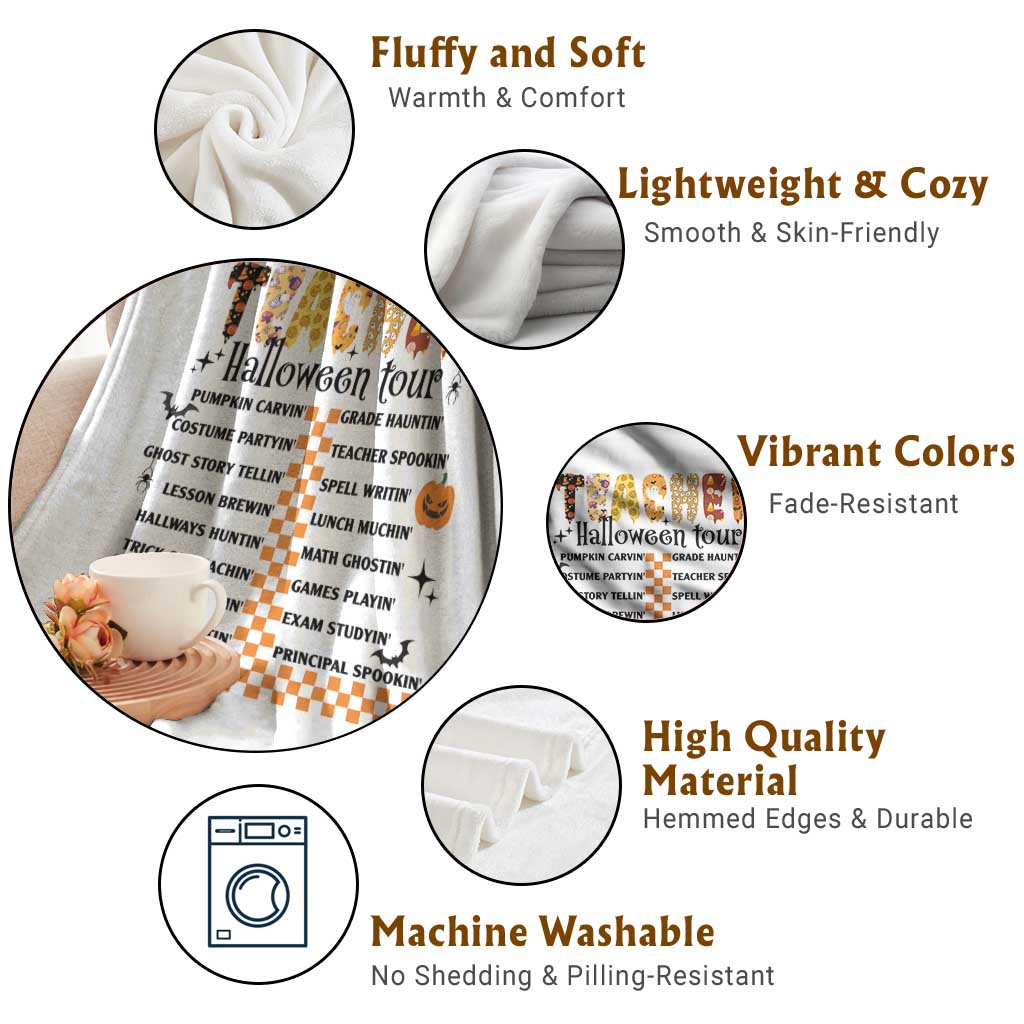 Funny Teacher Halloween Tour Throw Blanket Spooky Teacher Activities Pumpkin Witch Hat Bat TS11 Print Your Wear