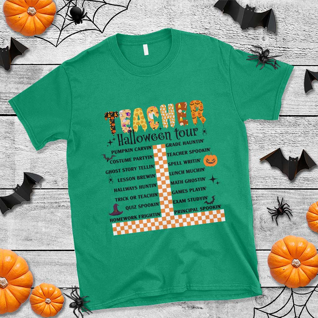 Funny Teacher Halloween Tour T Shirt Spooky Teacher Activities Pumpkin Witch Hat Bat TS11 Irish Green Print Your Wear