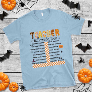Funny Teacher Halloween Tour T Shirt Spooky Teacher Activities Pumpkin Witch Hat Bat TS11 Light Blue Print Your Wear