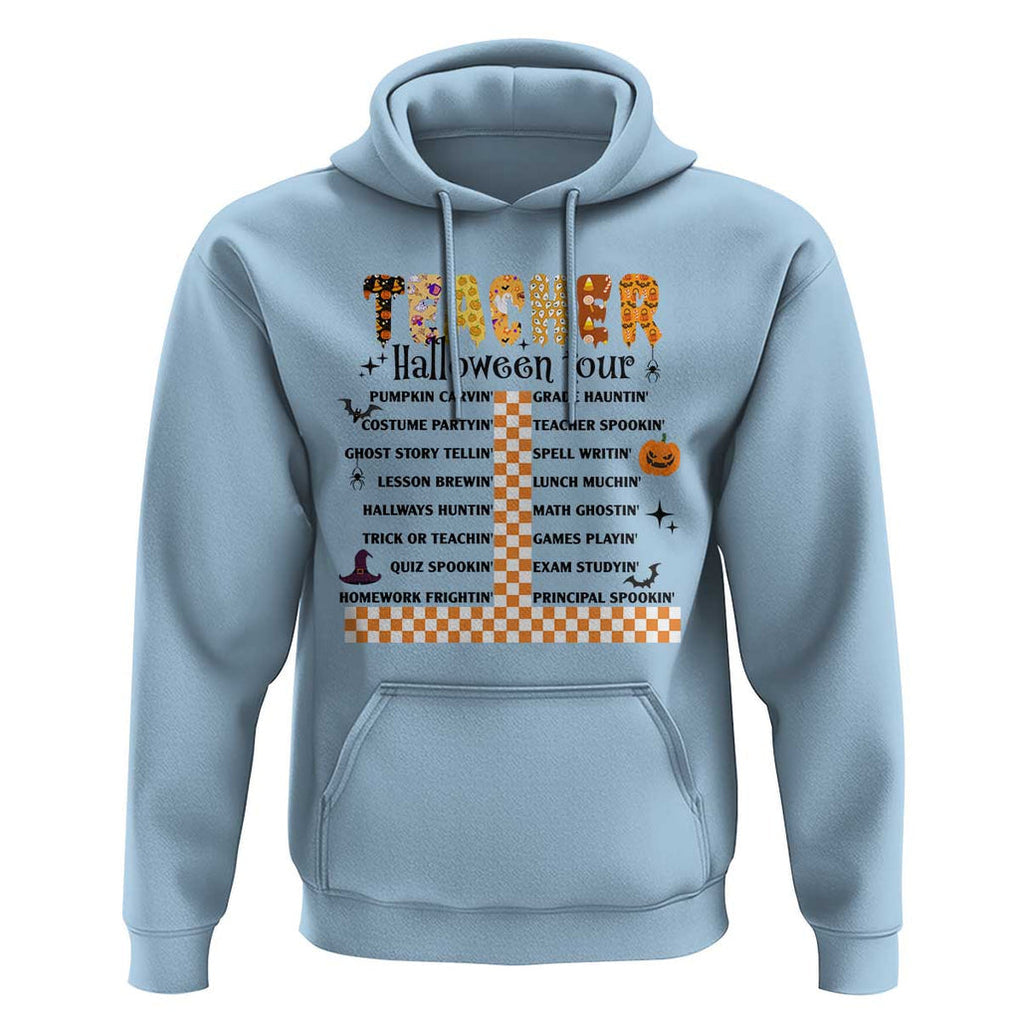 Funny Teacher Halloween Tour Hoodie Spooky Teacher Activities Pumpkin Witch Hat Bat TS11 Light Blue Print Your Wear