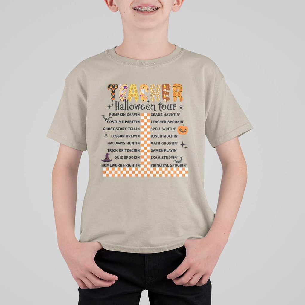Funny Teacher Halloween Tour T Shirt For Kid Spooky Teacher Activities Pumpkin Witch Hat Bat TS11 Sand Print Your Wear