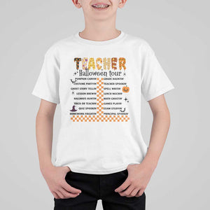 Funny Teacher Halloween Tour T Shirt For Kid Spooky Teacher Activities Pumpkin Witch Hat Bat TS11 White Print Your Wear