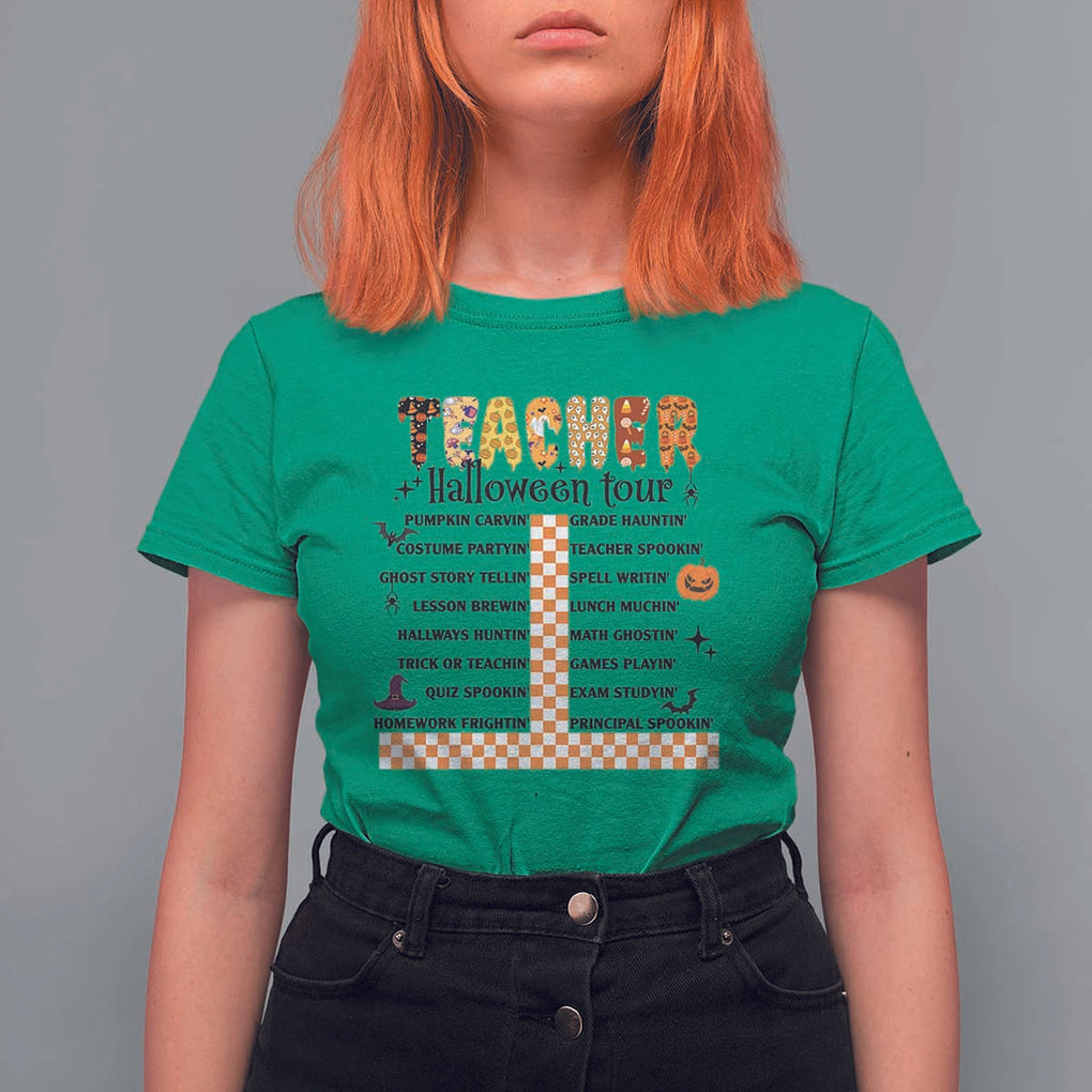 Funny Teacher Halloween Tour T Shirt For Women Spooky Teacher Activities Pumpkin Witch Hat Bat TS11 Irish Green Print Your Wear