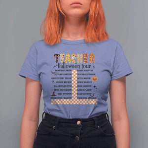 Funny Teacher Halloween Tour T Shirt For Women Spooky Teacher Activities Pumpkin Witch Hat Bat TS11 Violet Print Your Wear