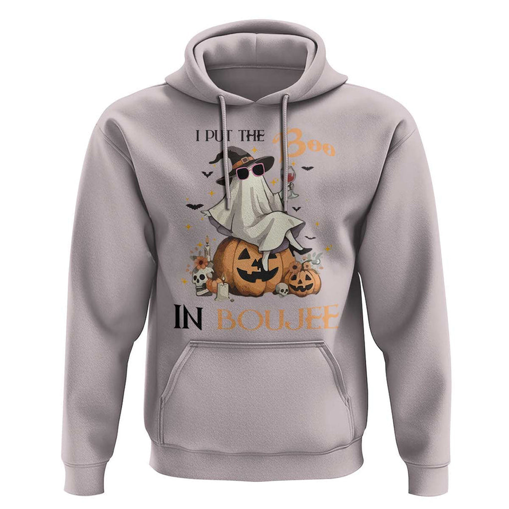 I Put The Boo In Boujee Hoodie Halloween Cute Lady Ghost Is Drinking Wine Pumpkin TS11 Ice Gray Print Your Wear