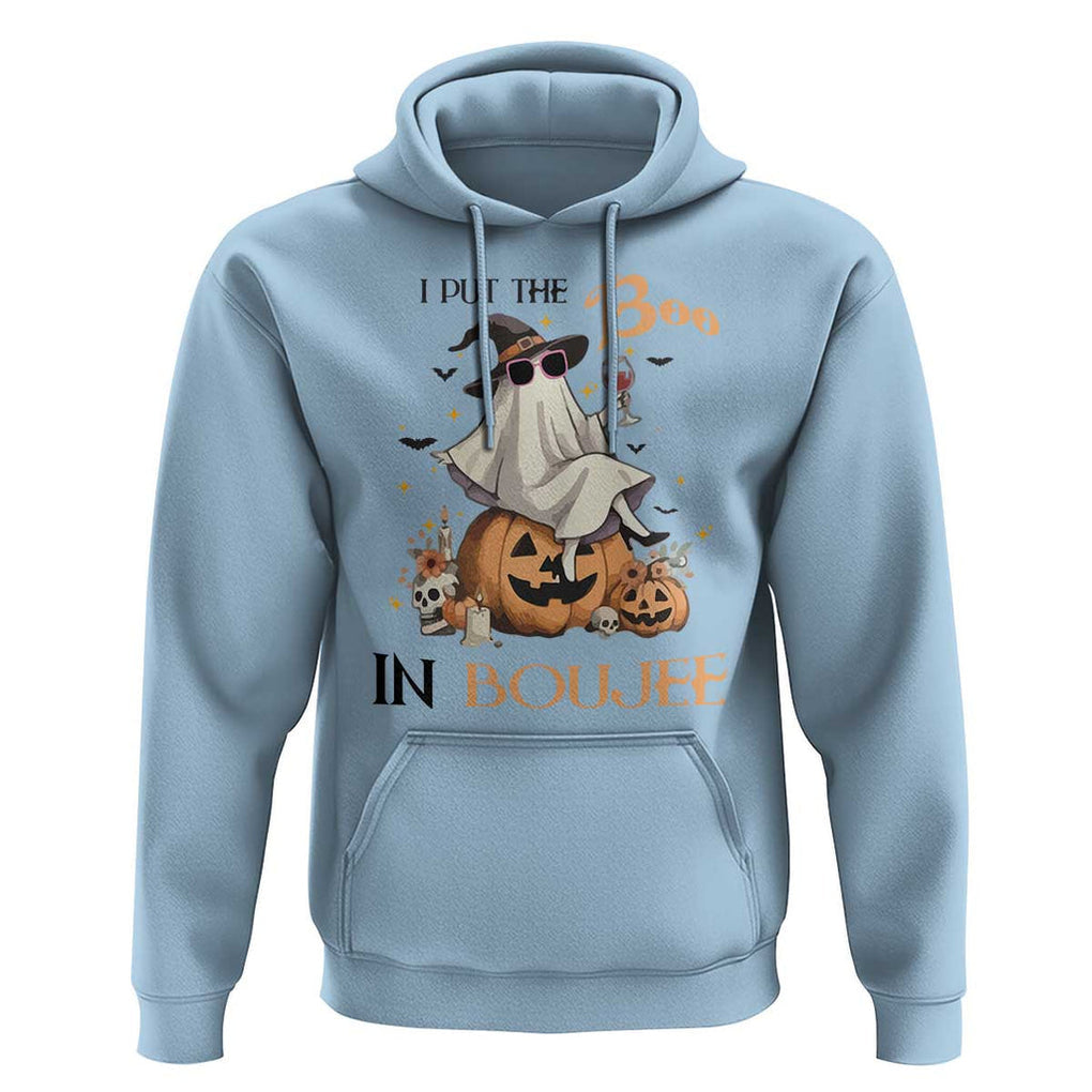 I Put The Boo In Boujee Hoodie Halloween Cute Lady Ghost Is Drinking Wine Pumpkin TS11 Light Blue Print Your Wear