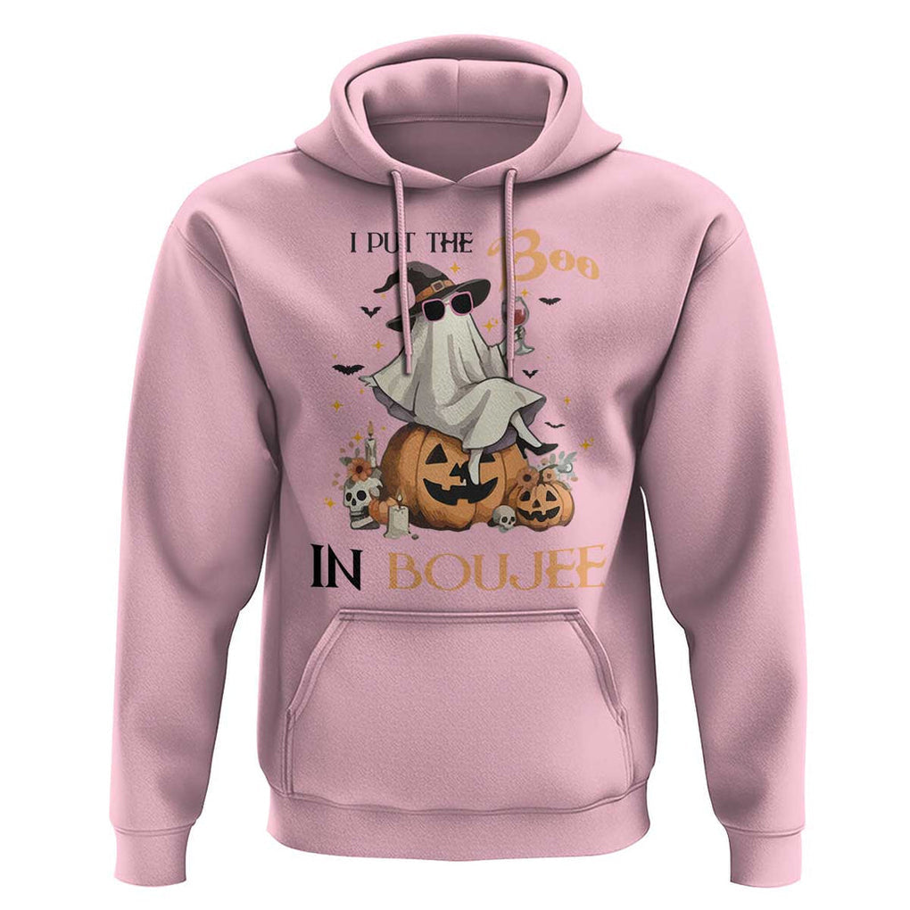 I Put The Boo In Boujee Hoodie Halloween Cute Lady Ghost Is Drinking Wine Pumpkin TS11 Light Pink Print Your Wear