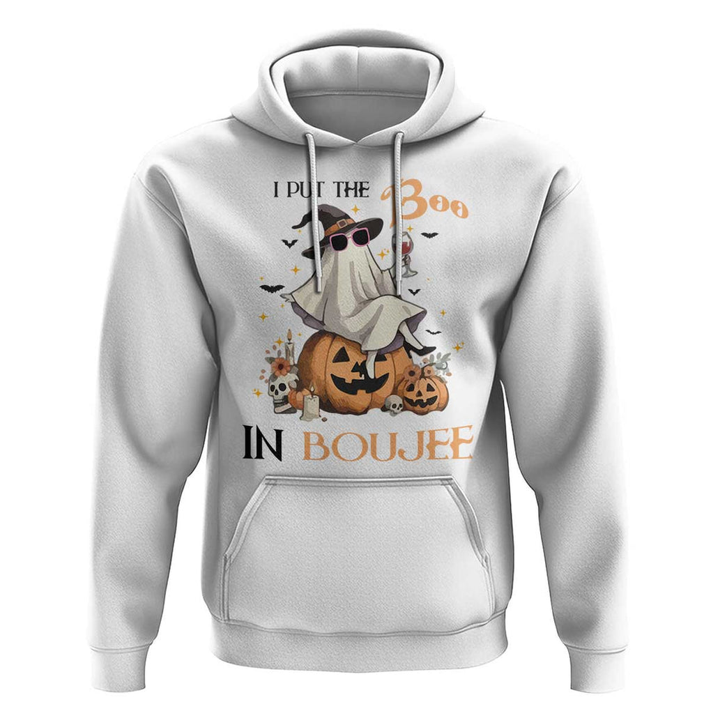 I Put The Boo In Boujee Hoodie Halloween Cute Lady Ghost Is Drinking Wine Pumpkin TS11 White Print Your Wear