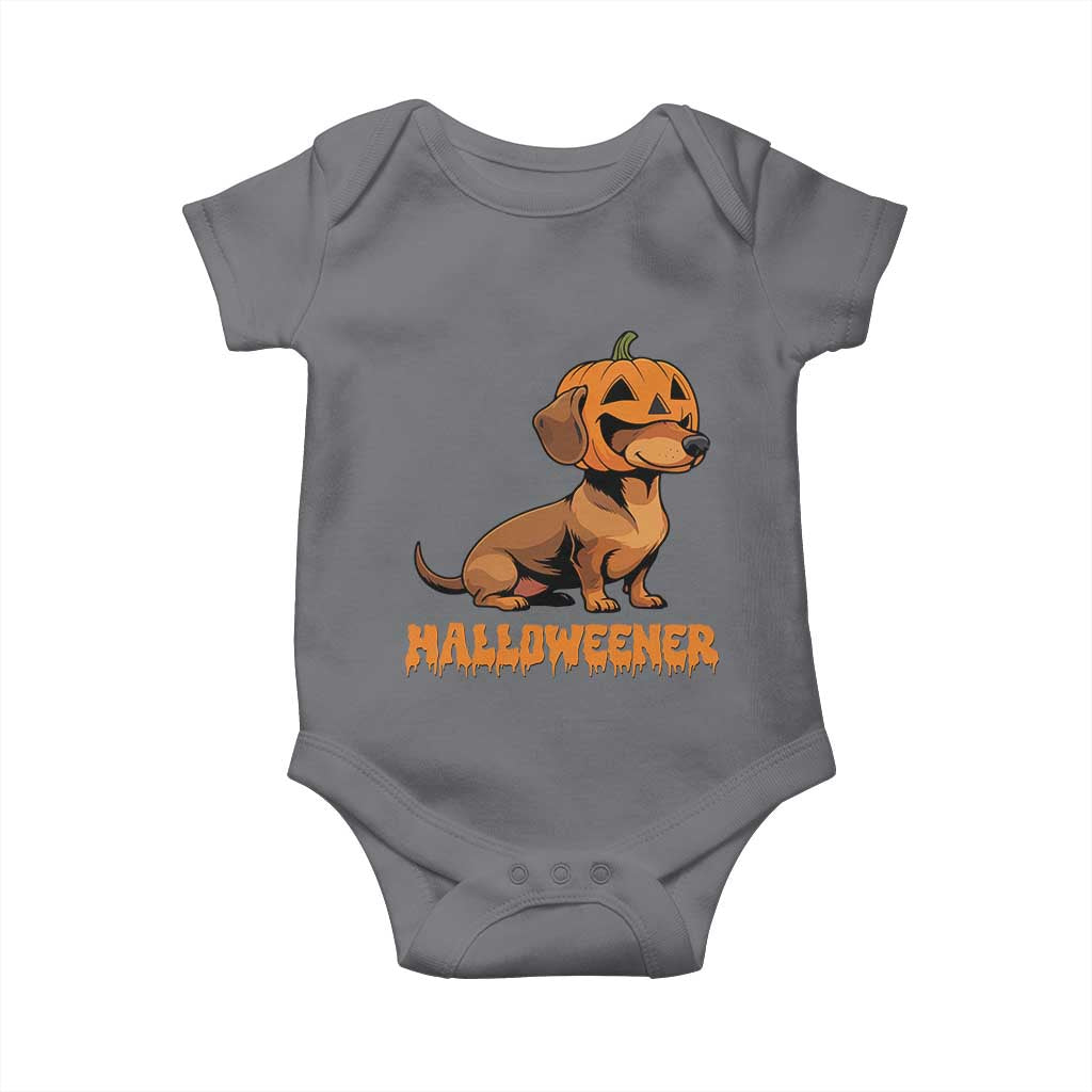 Funny Halloween Dachshund Baby Onesie Halloweener Pumpkin Wiener Dog TS11 Charcoal Print Your Wear
