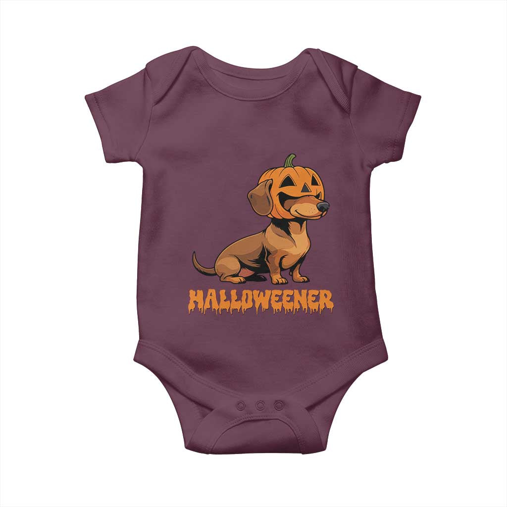 Funny Halloween Dachshund Baby Onesie Halloweener Pumpkin Wiener Dog TS11 Maroon Print Your Wear