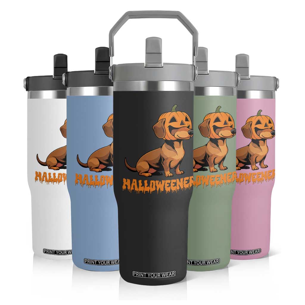 Funny Halloween Dachshund Flip Straw Tumbler Halloweener Pumpkin Wiener Dog TS11 Print Your Wear