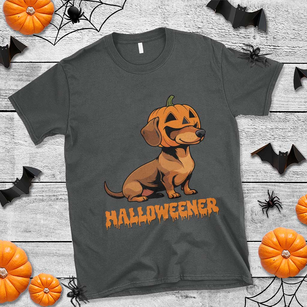 Funny Halloween Dachshund T Shirt Halloweener Pumpkin Wiener Dog TS11 Dark Heather Print Your Wear