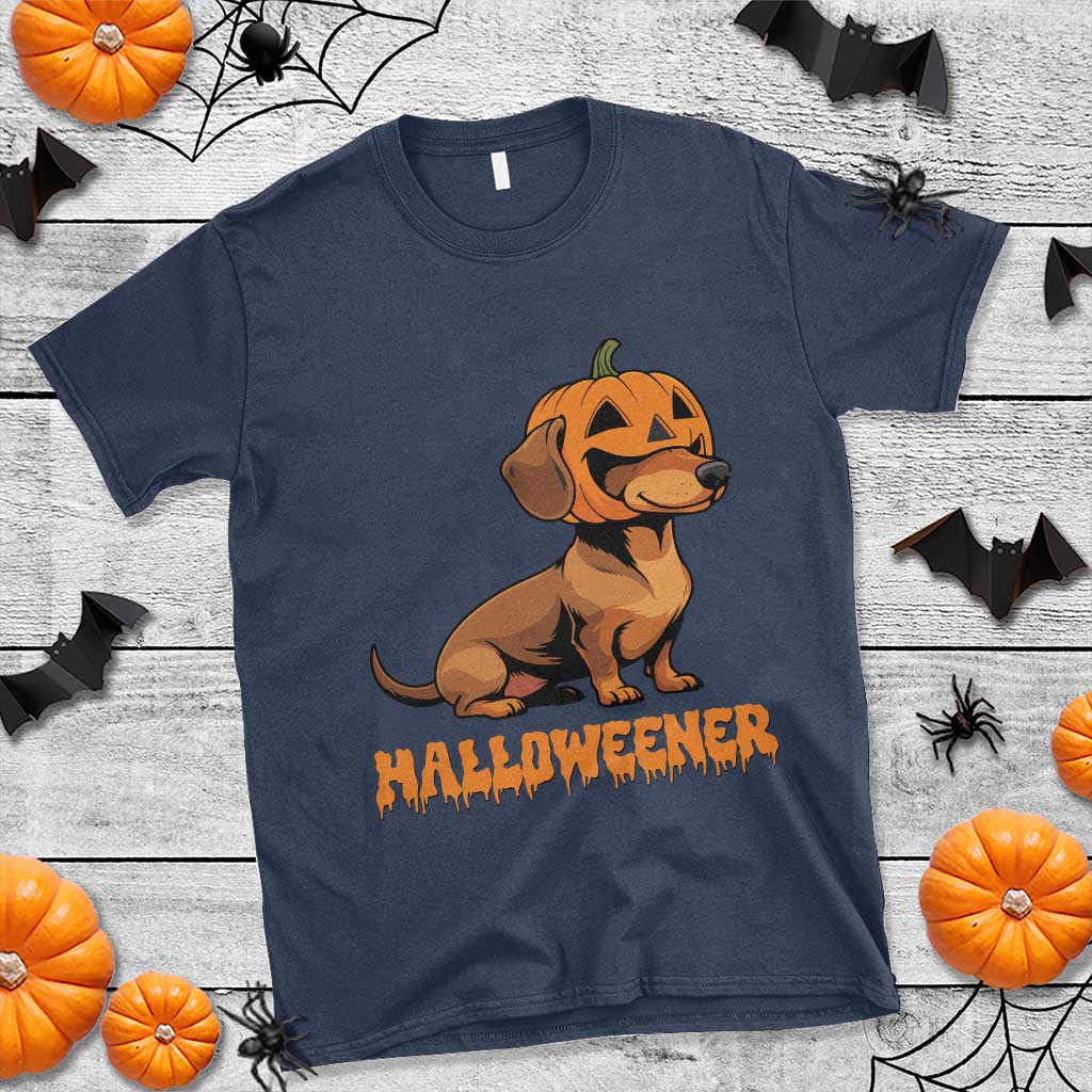 Funny Halloween Dachshund T Shirt Halloweener Pumpkin Wiener Dog TS11 Navy Print Your Wear