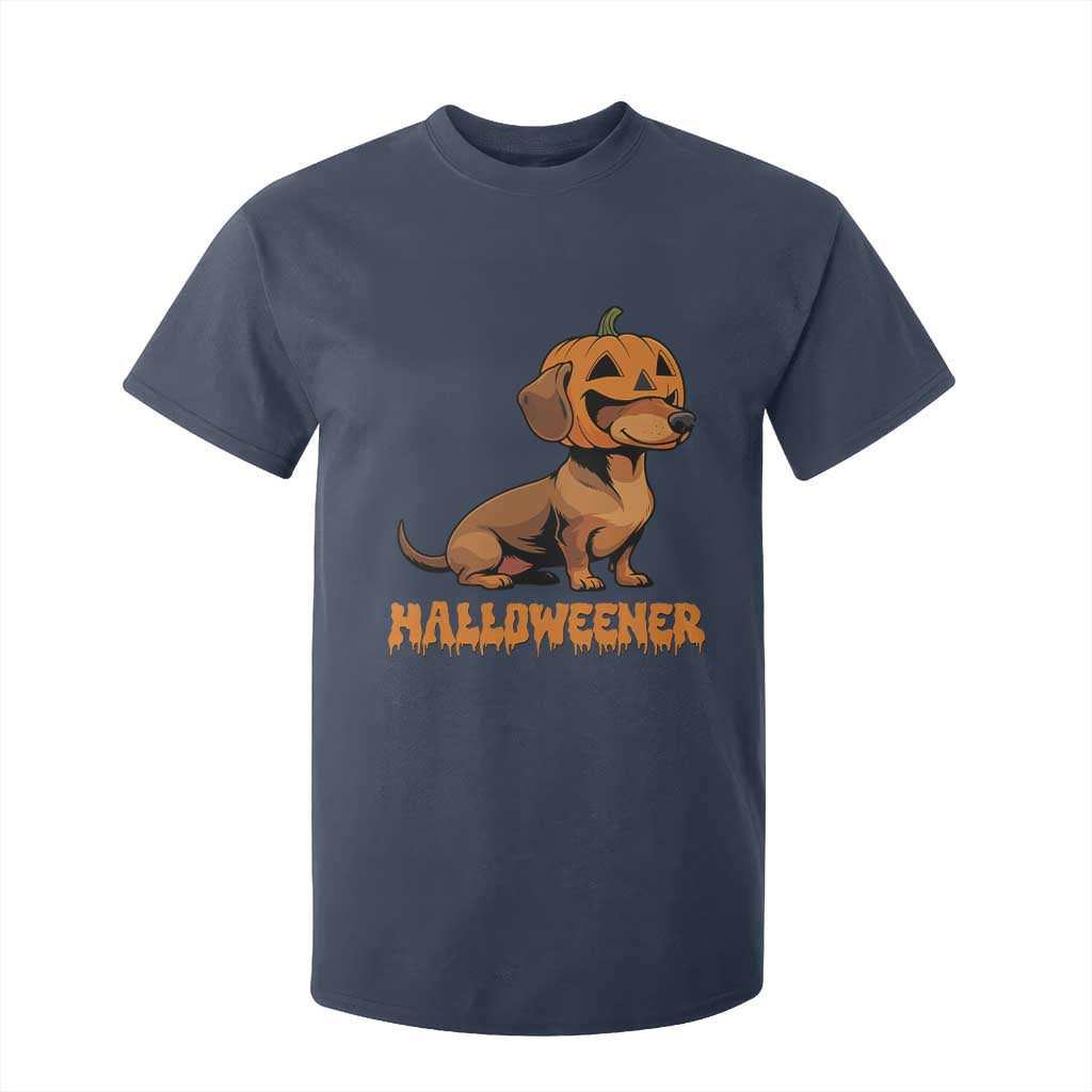 Funny Halloween Dachshund T Shirt For Kid Halloweener Pumpkin Wiener Dog TS11 Navy Print Your Wear