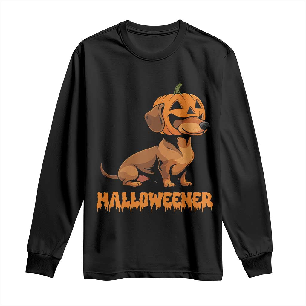 Funny Halloween Dachshund Long Sleeve Shirt Halloweener Pumpkin Wiener Dog TS11 Black Print Your Wear