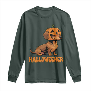 Funny Halloween Dachshund Long Sleeve Shirt Halloweener Pumpkin Wiener Dog TS11 Dark Forest Green Print Your Wear