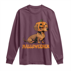 Funny Halloween Dachshund Long Sleeve Shirt Halloweener Pumpkin Wiener Dog TS11 Maroon Print Your Wear