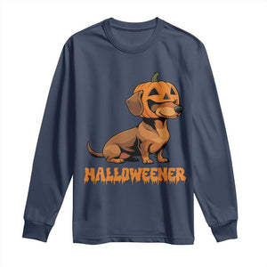 Funny Halloween Dachshund Long Sleeve Shirt Halloweener Pumpkin Wiener Dog TS11 Navy Print Your Wear