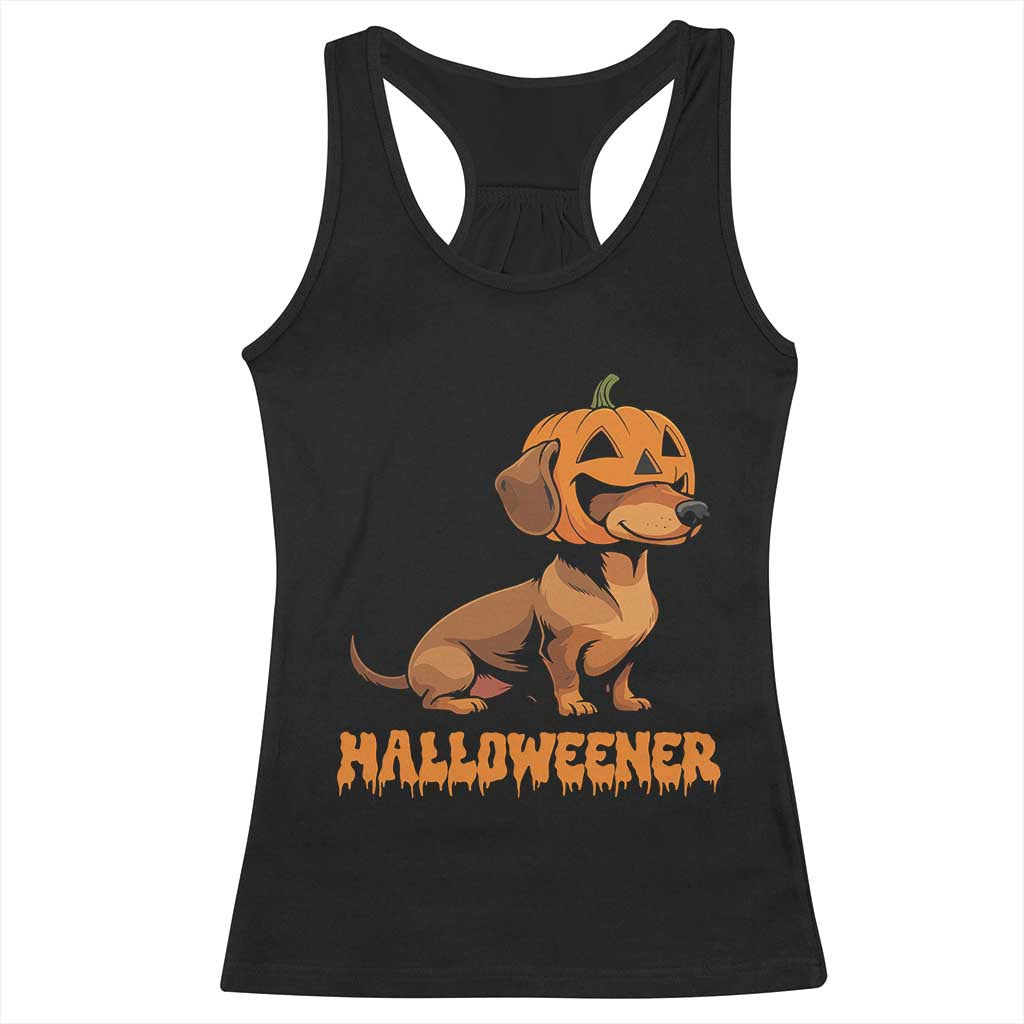 Funny Halloween Dachshund Racerback Tank Top Halloweener Pumpkin Wiener Dog TS11 Black Print Your Wear