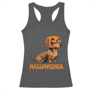 Funny Halloween Dachshund Racerback Tank Top Halloweener Pumpkin Wiener Dog TS11 Dark Heather Print Your Wear