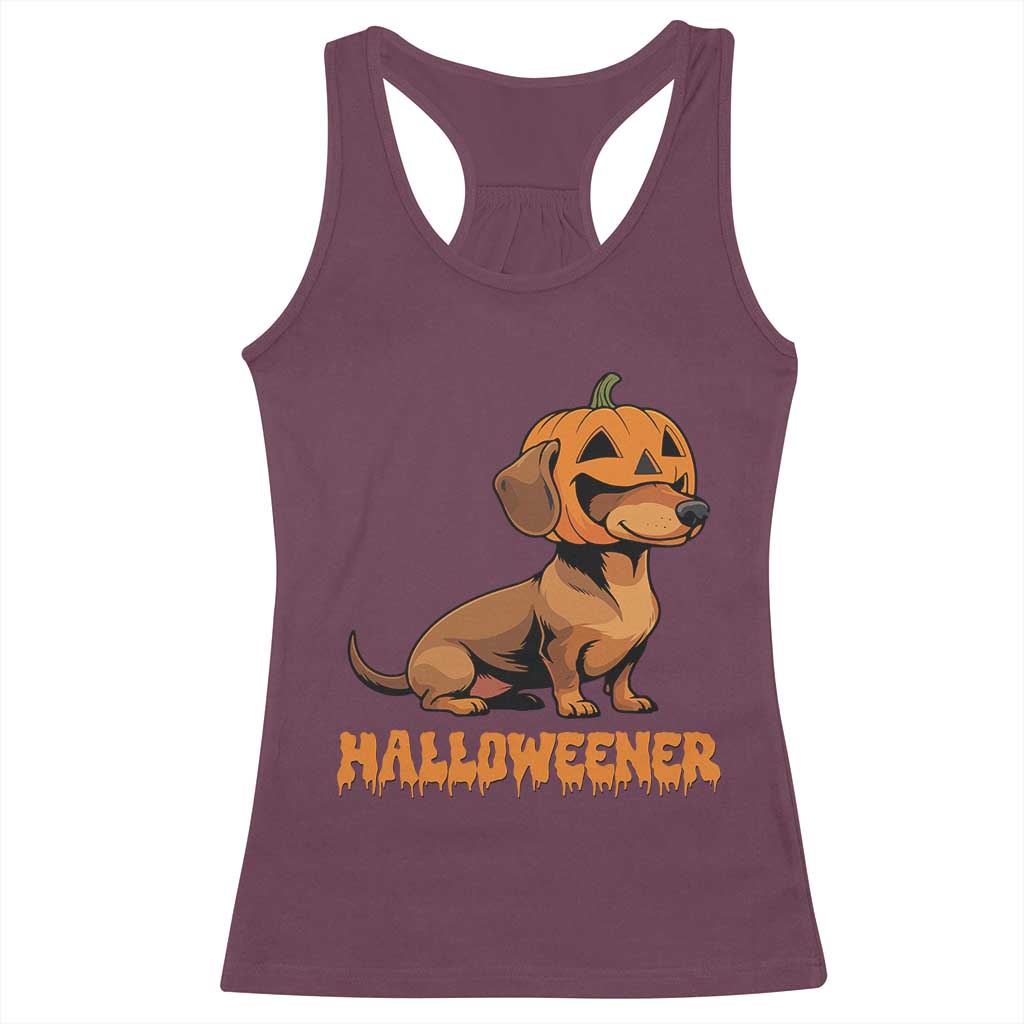 Funny Halloween Dachshund Racerback Tank Top Halloweener Pumpkin Wiener Dog TS11 Maroon Print Your Wear