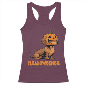 Funny Halloween Dachshund Racerback Tank Top Halloweener Pumpkin Wiener Dog TS11 Maroon Print Your Wear