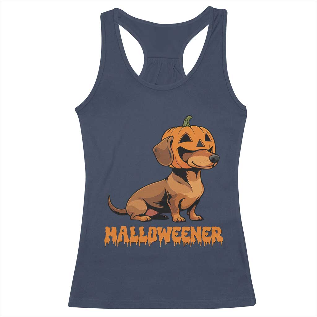Funny Halloween Dachshund Racerback Tank Top Halloweener Pumpkin Wiener Dog TS11 Navy Print Your Wear