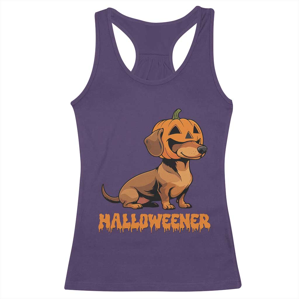 Funny Halloween Dachshund Racerback Tank Top Halloweener Pumpkin Wiener Dog TS11 Purple Print Your Wear