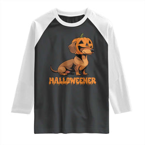 Funny Halloween Dachshund Raglan Shirt Halloweener Pumpkin Wiener Dog TS11 Black White Print Your Wear