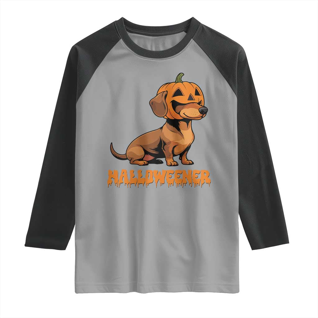 Funny Halloween Dachshund Raglan Shirt Halloweener Pumpkin Wiener Dog TS11 Sport Gray Black Print Your Wear