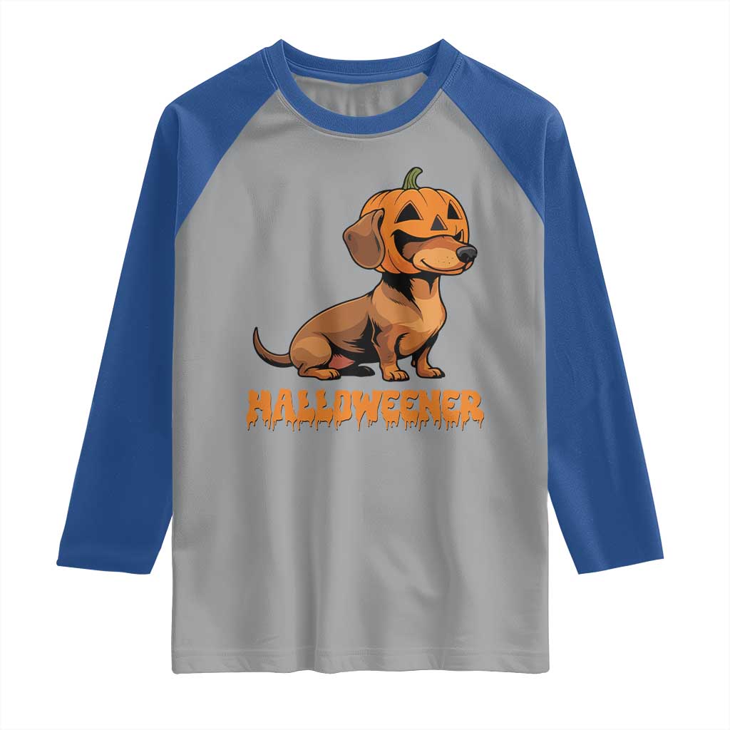 Funny Halloween Dachshund Raglan Shirt Halloweener Pumpkin Wiener Dog TS11 Sport Gray Royal Print Your Wear