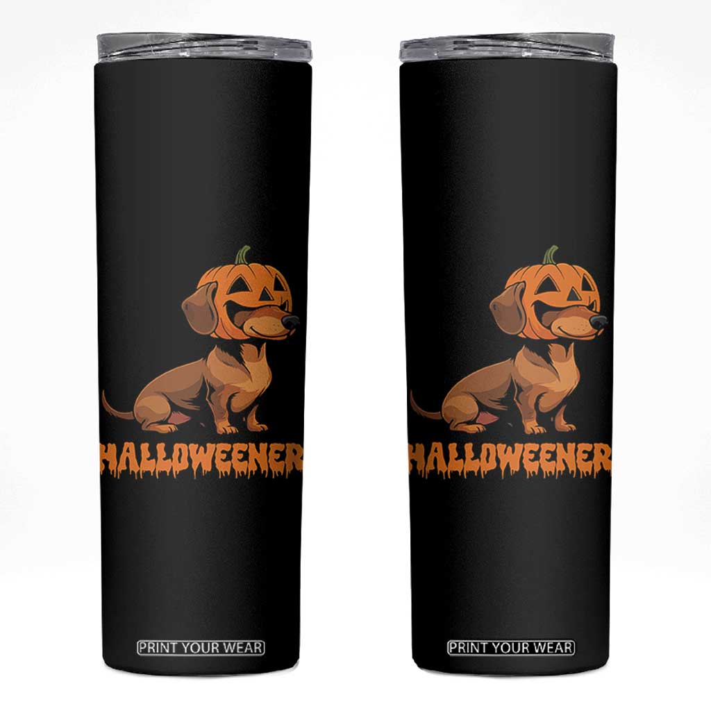Funny Halloween Dachshund Skinny Tumbler Halloweener Pumpkin Wiener Dog TS11 Black Print Your Wear