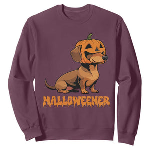 Funny Halloween Dachshund Sweatshirt Halloweener Pumpkin Wiener Dog TS11 Maroon Print Your Wear