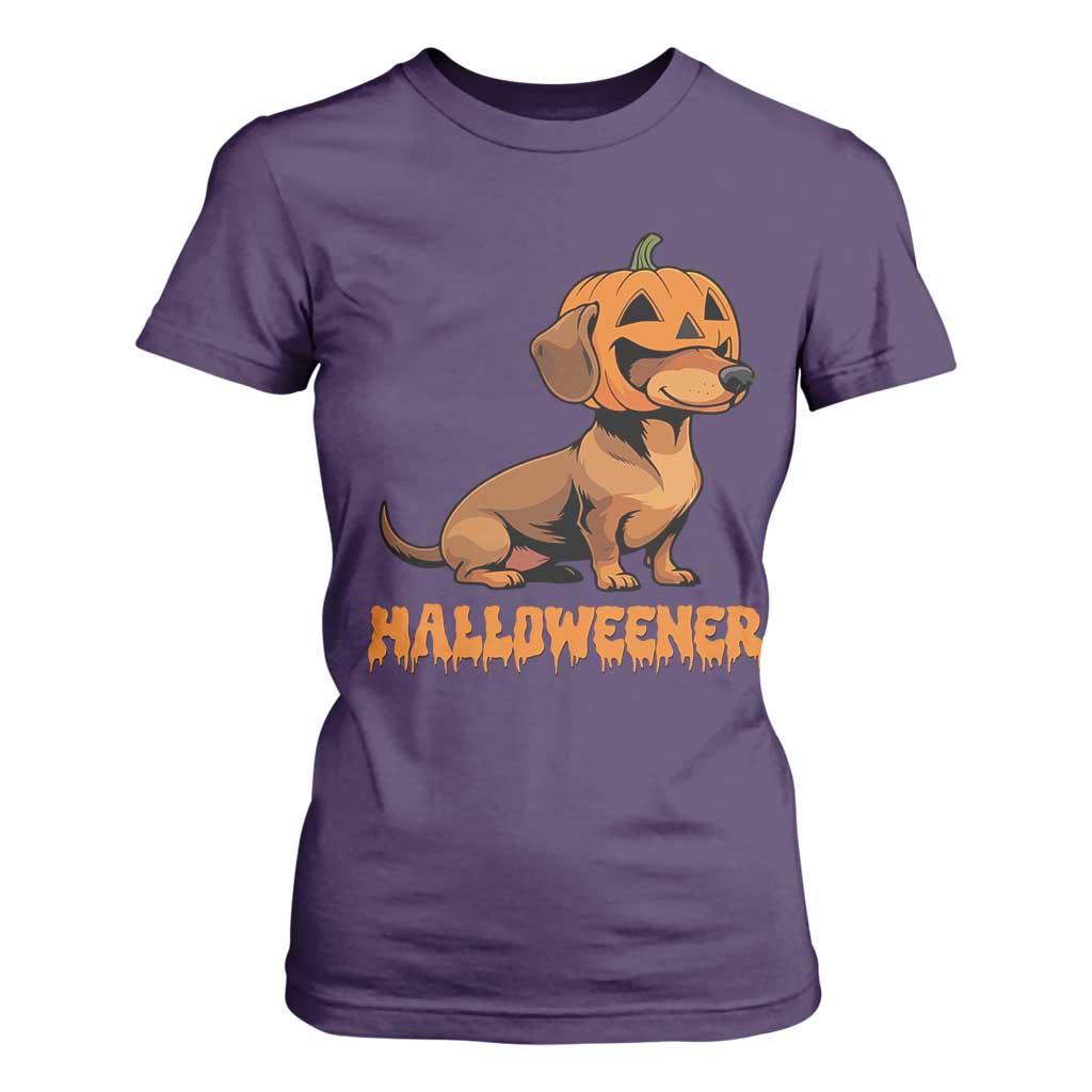 Funny Halloween Dachshund T Shirt For Women Halloweener Pumpkin Wiener Dog TS11 Purple Print Your Wear