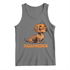 Funny Halloween Dachshund Tank Top Halloweener Pumpkin Wiener Dog TS11 Black Heather Print Your Wear