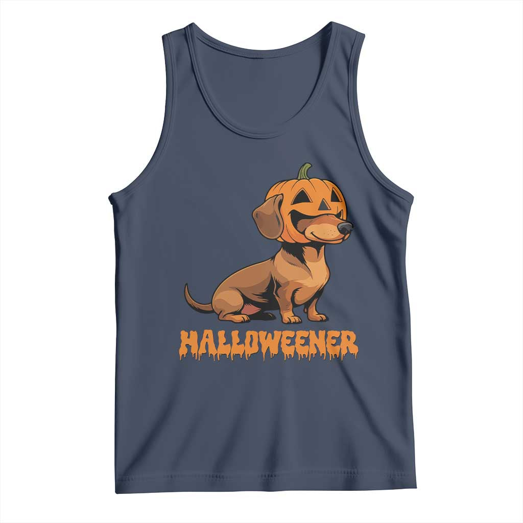Funny Halloween Dachshund Tank Top Halloweener Pumpkin Wiener Dog TS11 Navy Print Your Wear