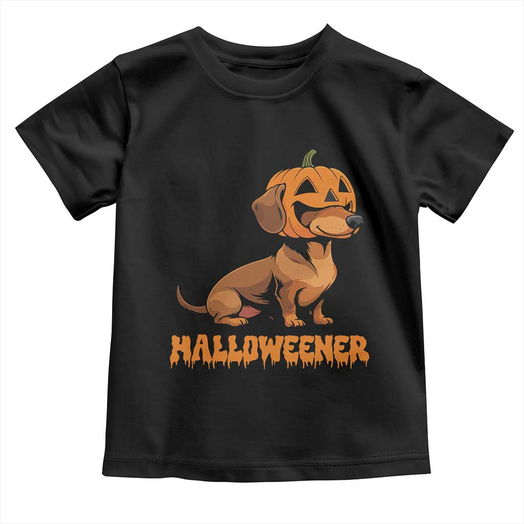 Funny Halloween Dachshund Toddler T Shirt Halloweener Pumpkin Wiener Dog TS11 Black Print Your Wear