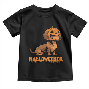 Funny Halloween Dachshund Toddler T Shirt Halloweener Pumpkin Wiener Dog TS11 Black Print Your Wear