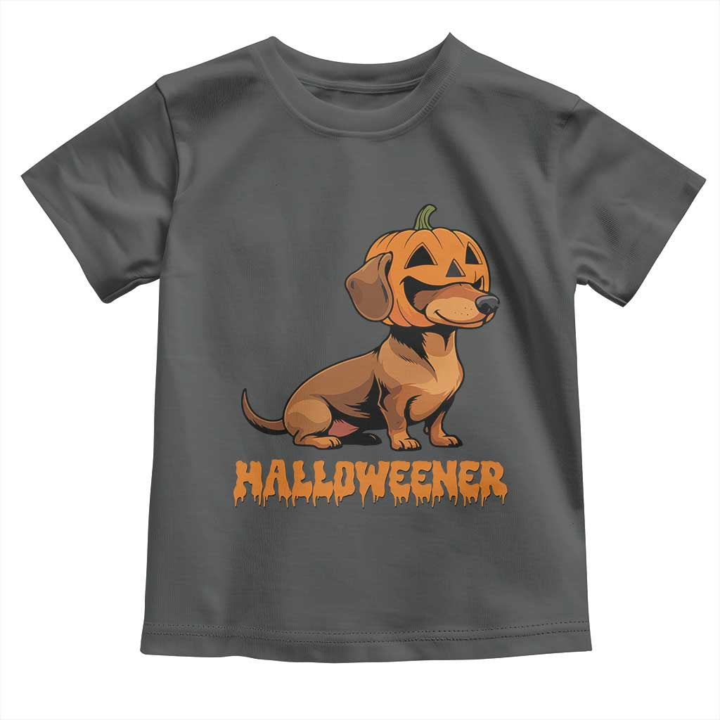 Funny Halloween Dachshund Toddler T Shirt Halloweener Pumpkin Wiener Dog TS11 Dark Heather Print Your Wear