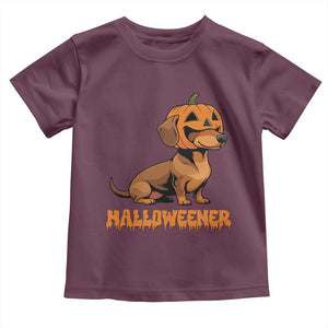 Funny Halloween Dachshund Toddler T Shirt Halloweener Pumpkin Wiener Dog TS11 Maroon Print Your Wear