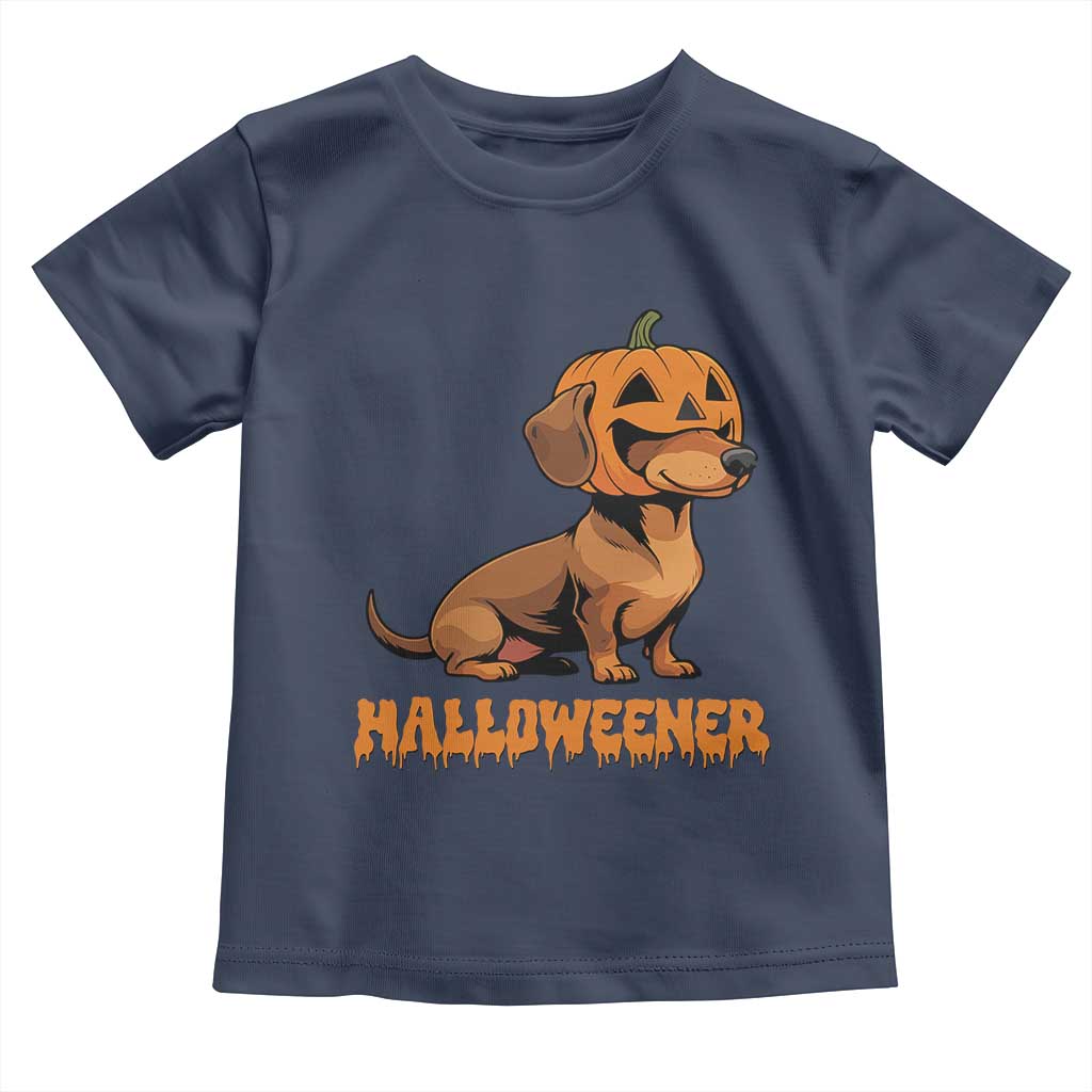 Funny Halloween Dachshund Toddler T Shirt Halloweener Pumpkin Wiener Dog TS11 Navy Print Your Wear