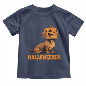 Funny Halloween Dachshund Toddler T Shirt Halloweener Pumpkin Wiener Dog TS11 Navy Print Your Wear