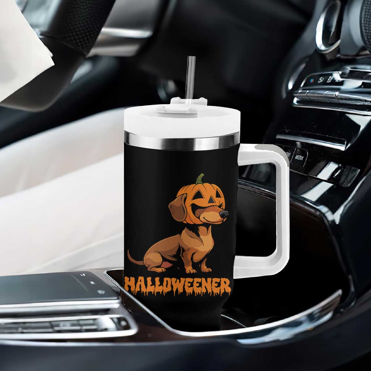 Funny Halloween Dachshund Tumbler With Handle Halloweener Pumpkin Wiener Dog TS11 Print Your Wear