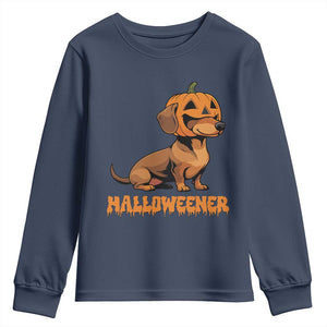 Funny Halloween Dachshund Youth Sweatshirt Halloweener Pumpkin Wiener Dog TS11 Navy Print Your Wear
