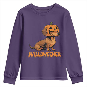 Funny Halloween Dachshund Youth Sweatshirt Halloweener Pumpkin Wiener Dog TS11 Purple Print Your Wear