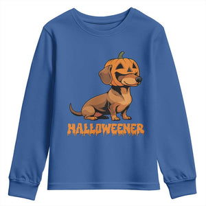 Funny Halloween Dachshund Youth Sweatshirt Halloweener Pumpkin Wiener Dog TS11 Royal Blue Print Your Wear